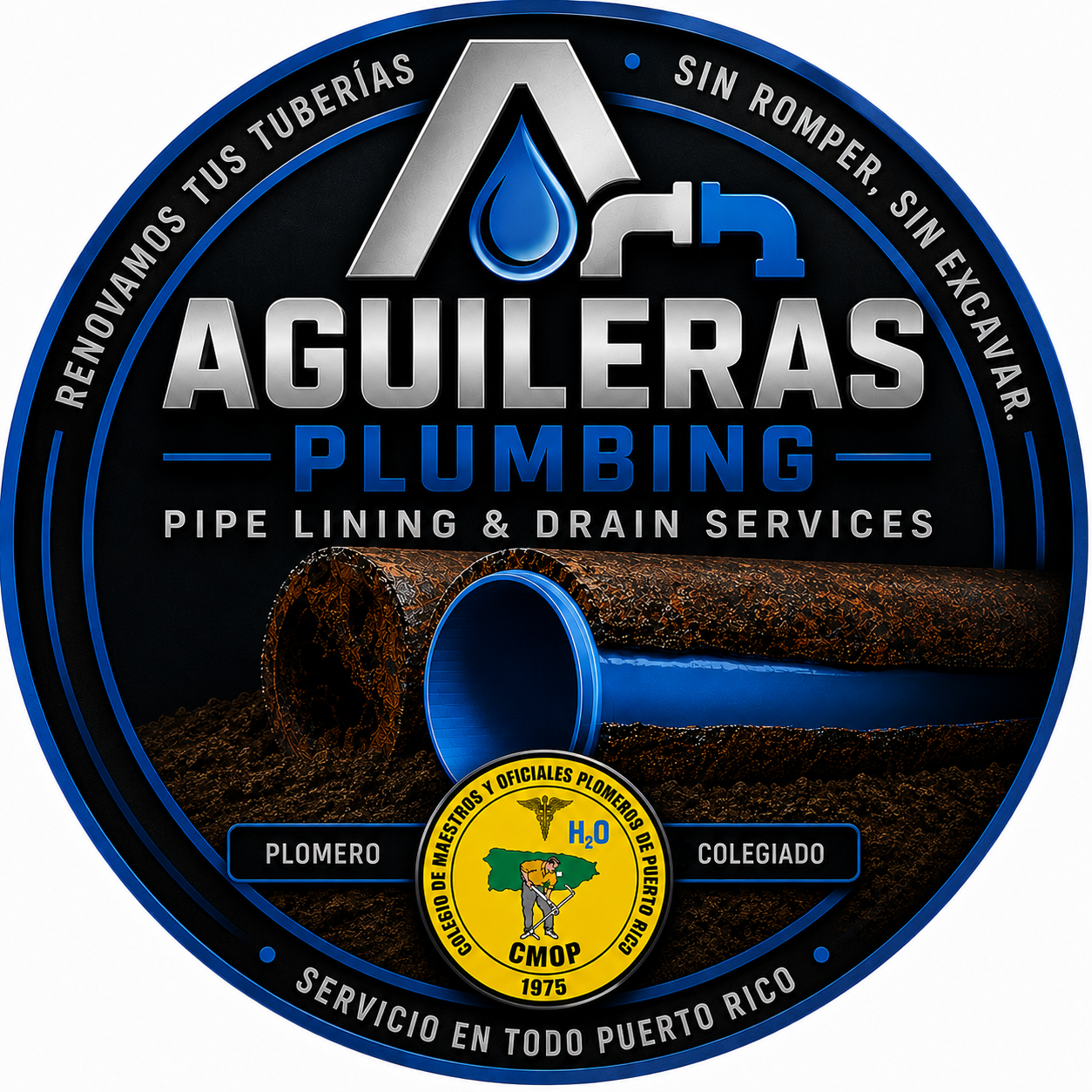 Logo de Aguileras Plumbing: rehabilitación de tuberías y servicios de drenaje, plomero colegiado, servicio en todo Puerto Rico